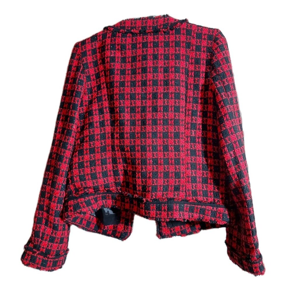 Express Design Studio Red Black Tweed Houndstooth Jacket Blazer sz 8 NWT $168 - Picture 3 of 5